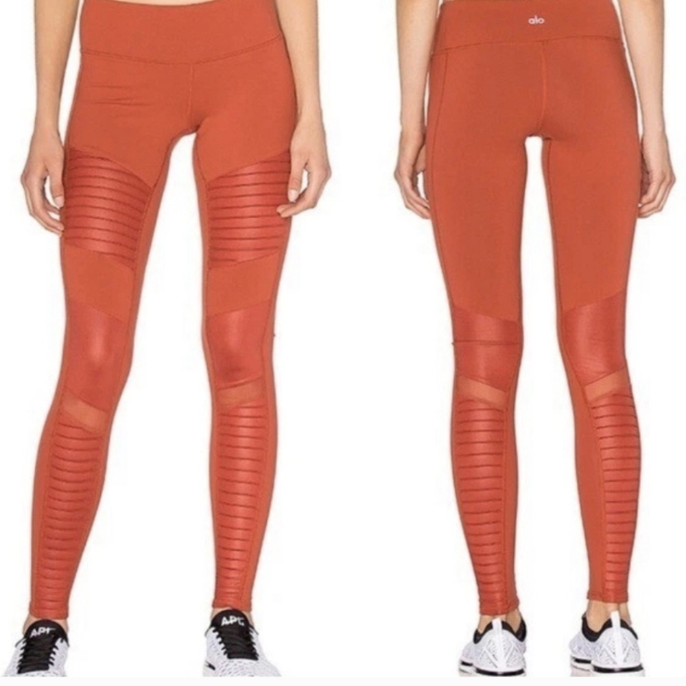 ALO Yoga Orange Moto Style Leggings